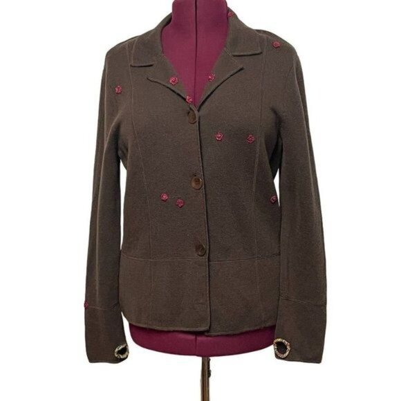 Talbots Structured‎ Knit Cardigan Jacket Button Front Brown Size XL - Picture 1 of 10